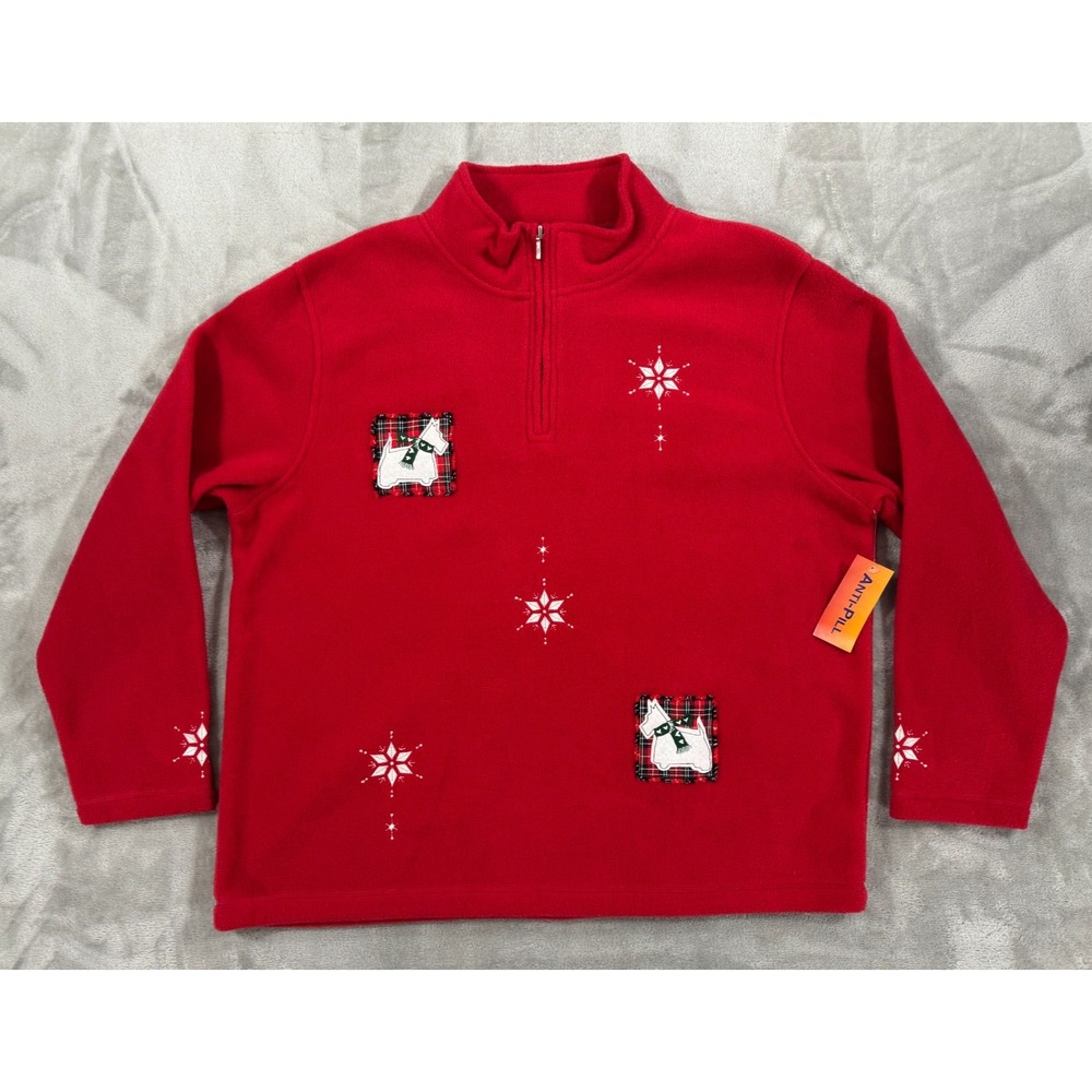 Ugly Christmas Cardigan Sweater Womens XL Red Anti Pill Winter Dog Quarter Zip